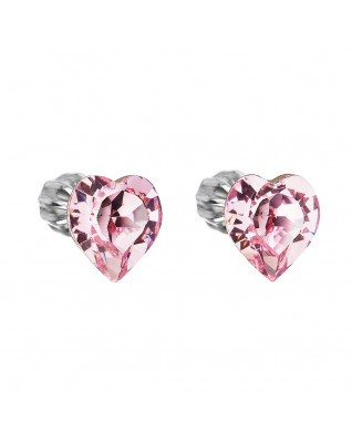 Strieborné náušnice srdiečka Crystals from Swarovski® Rose