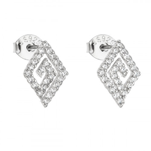 Strieborné náušnice kosoštvorca so zirkónmi