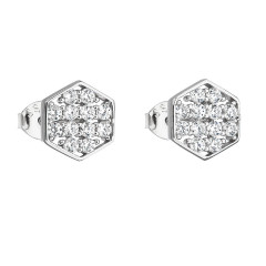 Strieborné náušnice šesťuholník so zirkónmi