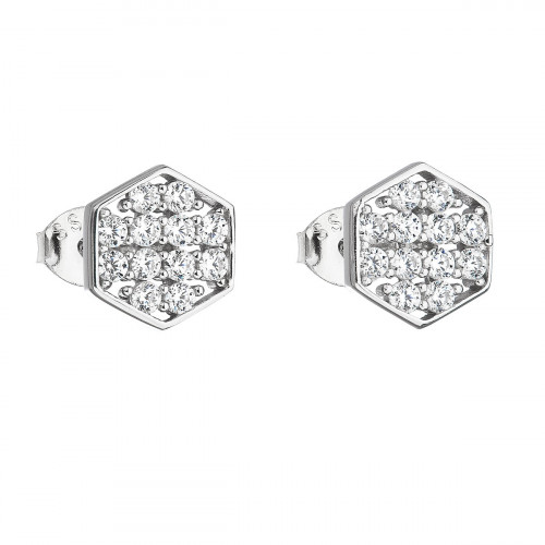 Strieborné náušnice šesťuholník so zirkónmi