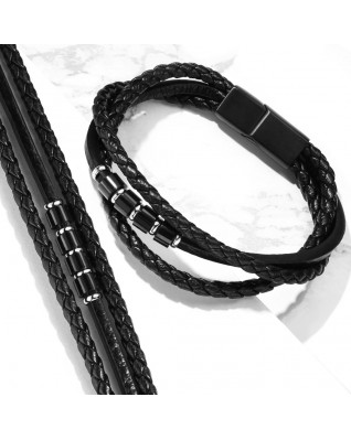 Kožený náramok s čiernou komponentmi, dĺžka 19 cm