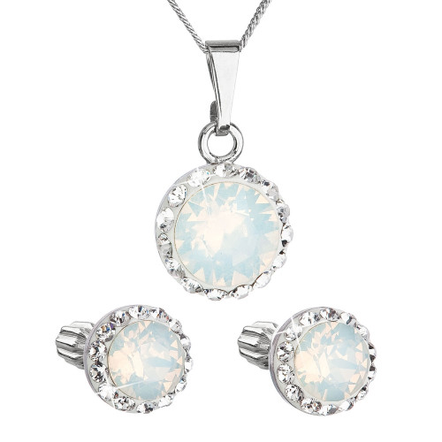 Súprava šperkov s kryštálmi Swarovski náušnice, retiazka a prívesok biele opálové okrúhle 39352.7