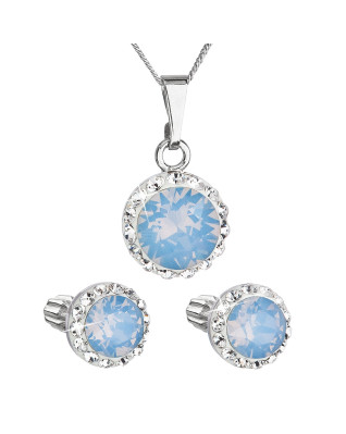 Súprava šperkov s kryštálmi Swarovski náušnice, retiazka a prívesok modré opálové okrúhle 39352.7