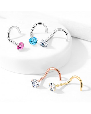 Zahnutý piercing do nosa - tyrkysový zirkón