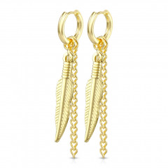 Pozlátené visiace oceľové náušnice s pierkami