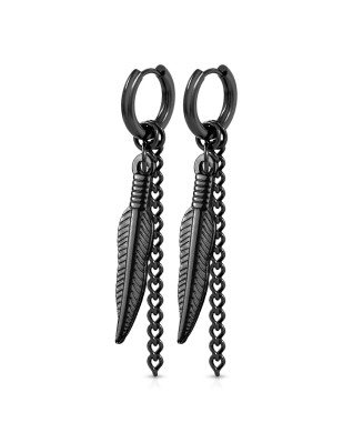 Čierne visiace oceľové náušnice s pierkami