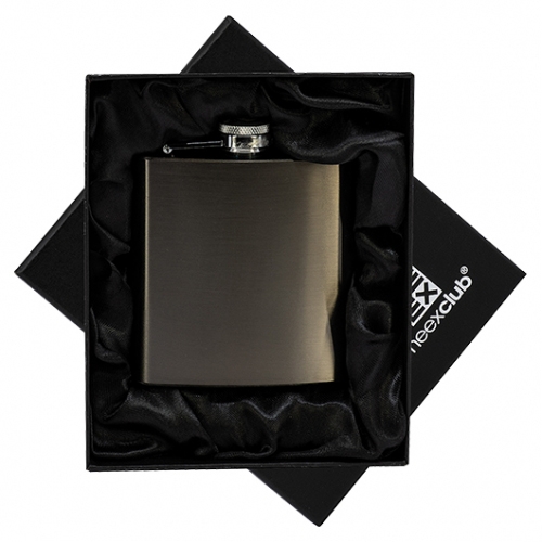 Oceľová vrecková fľaša - ploskačka hnedá 175ml v darčekovom balení