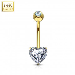 Zlatý piercing do pupku - srdiečko, Au 585/1000