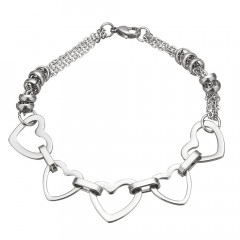 Oceľový náramok s 5timi srdiečkami, dĺžka 21 cm