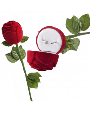 Darčeková krabička na prsteň - ruža na stonke, farba červená