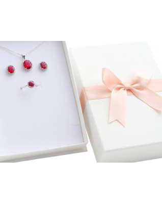 Darčeková krabička na súpravu, biela s ružovou mašľou