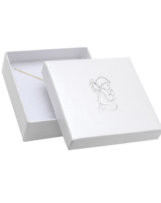 Biela darčeková krabička na súpravu, strieborný anjel