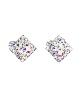 Strieborné náušnice pecka s kryštálmi Swarovski ab efekt kosoštvorec 31169.2