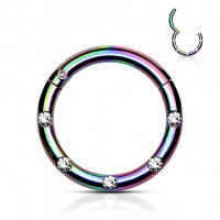 Dúhový piercing kruh segment, číre kamene, 1,2 x 8 mm