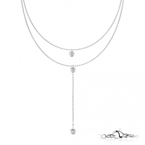 Dvojitý oceľový náhrdelník so zirkónmi