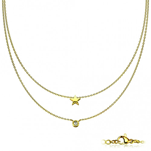 Dvojitý pozlátený oceľový náhrdelník s hviezdičkou