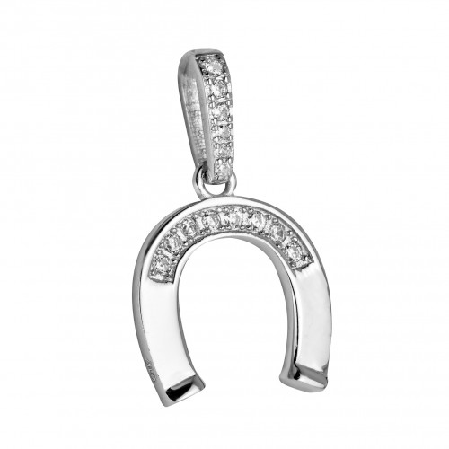 Strieborný prívesok - podkova so zirkónmi