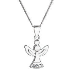 Strieborný náhrdelník anjel so Swarovski kryštálmi biely