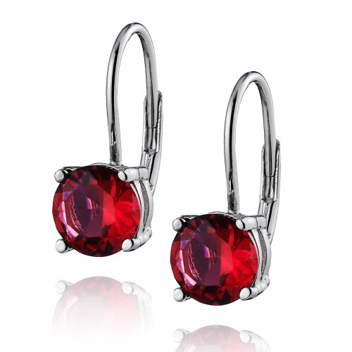 Strieborné dámske náušnice, tmavo ružové zirkóny