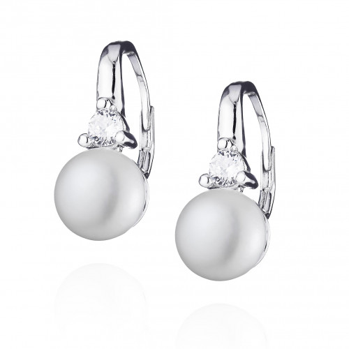 Strieborné perlové náušnice so zirkónmi