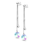 Visiace oceľové náušnice s dúhovými kameňmi