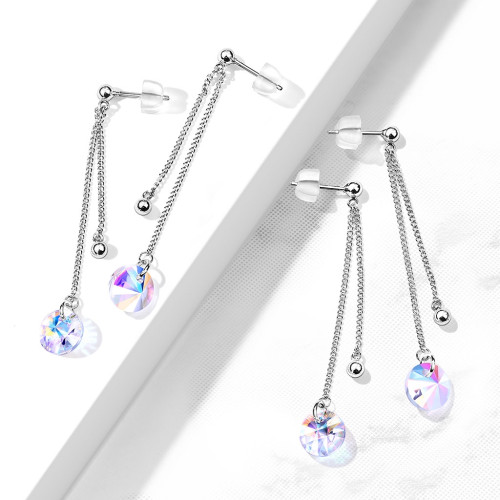 Visiace oceľové náušnice s dúhovými kameňmi
