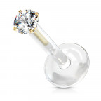 Pozlátený piercing do brady BioFlex, 2 mm zirkón