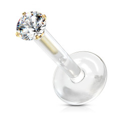 Pozlátený piercing do brady BioFlex, 2 mm zirkón