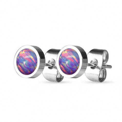 Oceľové náušnice s opálmi 8 mm