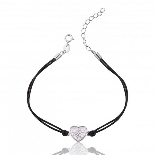 Čierny náramok so strieborným srdiečkom