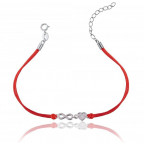 Červený náramok so strieborným nekonečnom a srdiečkom