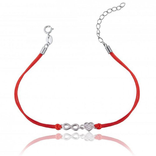 Červený náramok so strieborným nekonečnom a srdiečkom