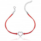 Červený náramok so strieborným srdiečkom