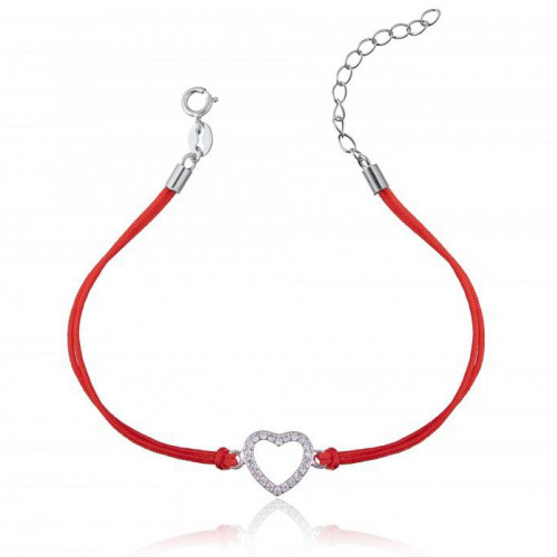 Červený náramok so strieborným srdiečkom