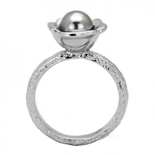 Oceľový prsteň so šedou perličkou