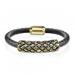 Kožený náramok so pozlátenou oceľovou ozdobou