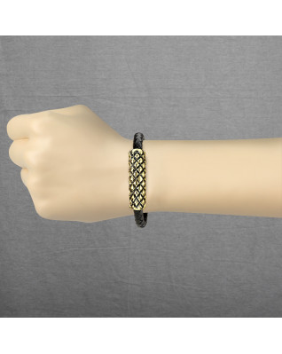 Kožený náramok so pozlátenou oceľovou ozdobou