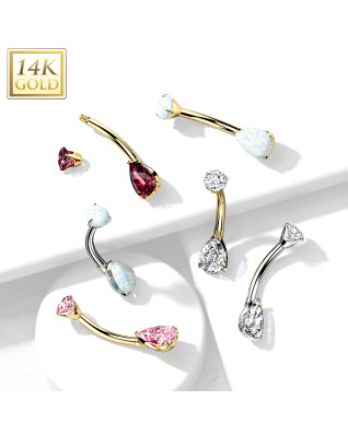 Zlatý piercing do pupku - zirkón v tvare kvapky, Au 585/1000