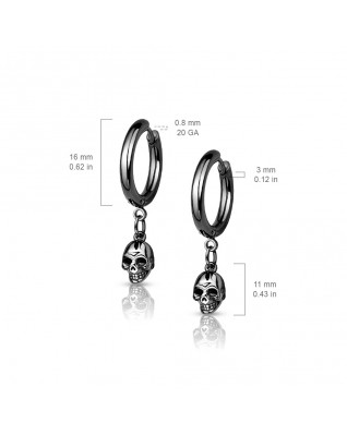 Čierne oceľové náušnice krúžky s lebkami