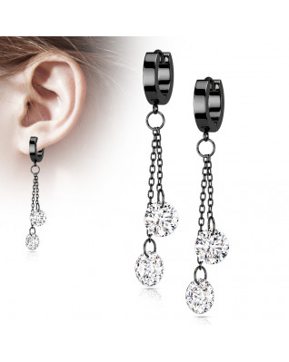 Čierne oceľové náušnice s čírymi kameňmi