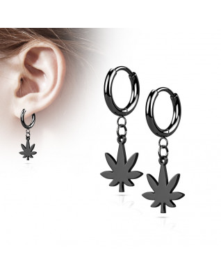 Čierne ocelové náušnice - list marihuany