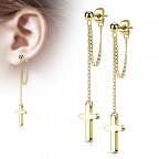 Pozlátené visiace oceľové náušnice s krížikmi