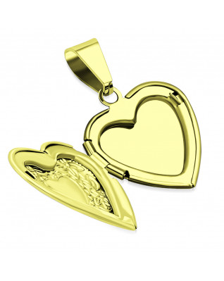 Pozlátený oceľový prívesok - medailón otvárací - srdiečko s ornamentmi