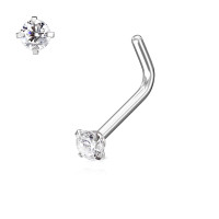 Zahnutý piercing do nosa, číry kamienok