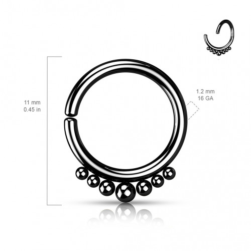 Čierny piercing kruh 1,2 x 8 mm