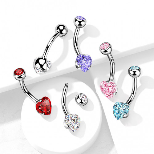 Oceľový piercing do pupku srdca