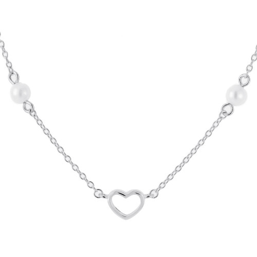Strieborný náhrdelník s perličkami a srdiečkom