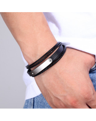 Kožený náramok s oceľovou doštičkou