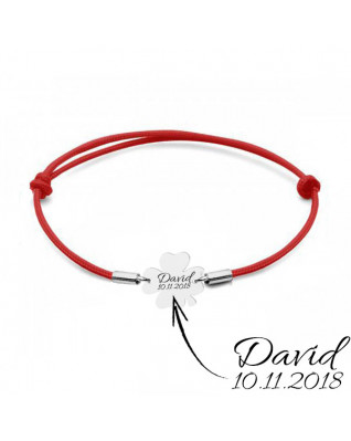 Strieborný textilný náramok so štvorlístkom