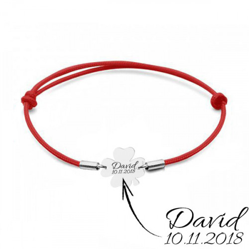 Strieborný textilný náramok so štvorlístkom